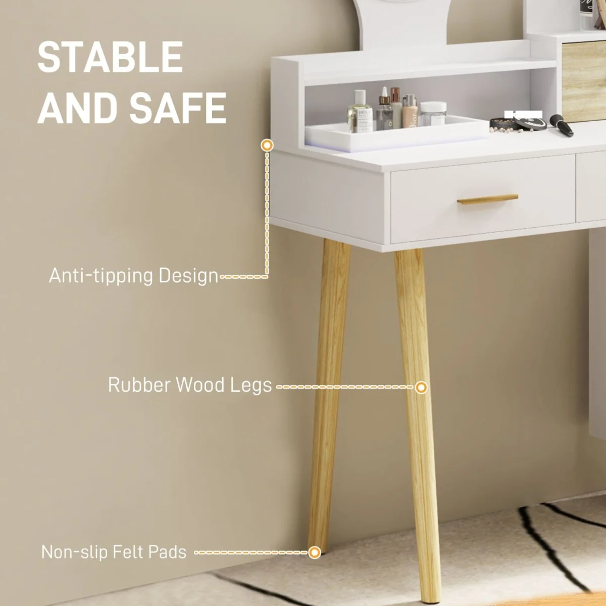 Rilu White Elegant Dressing Table with Integrated Storage Space – image 7