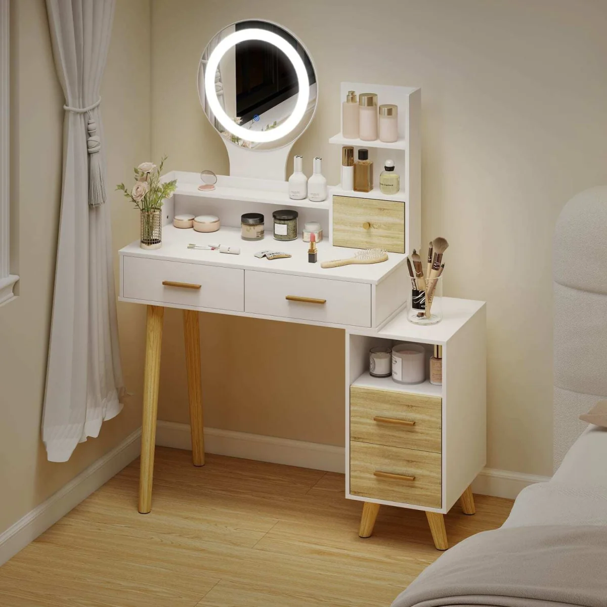 Rilu White Elegant Dressing Table with Integrated Storage Space – image 8