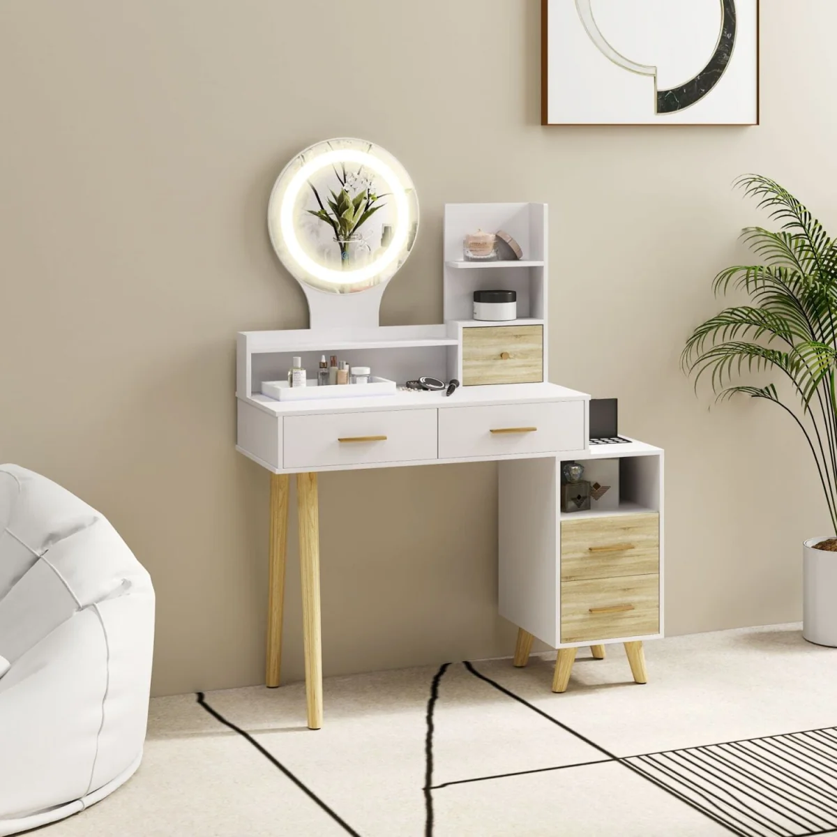 Rilu White Elegant Dressing Table with Integrated Storage Space – image 9