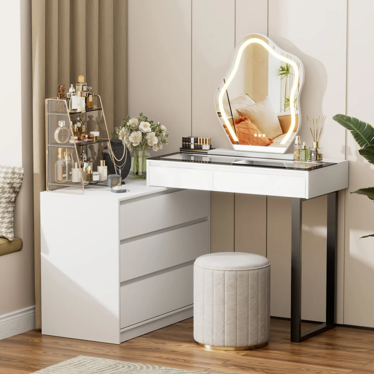 BROTTAR Vanity Dressing Tables with LED Mirror, Vanity Table Makeup Desk - White
