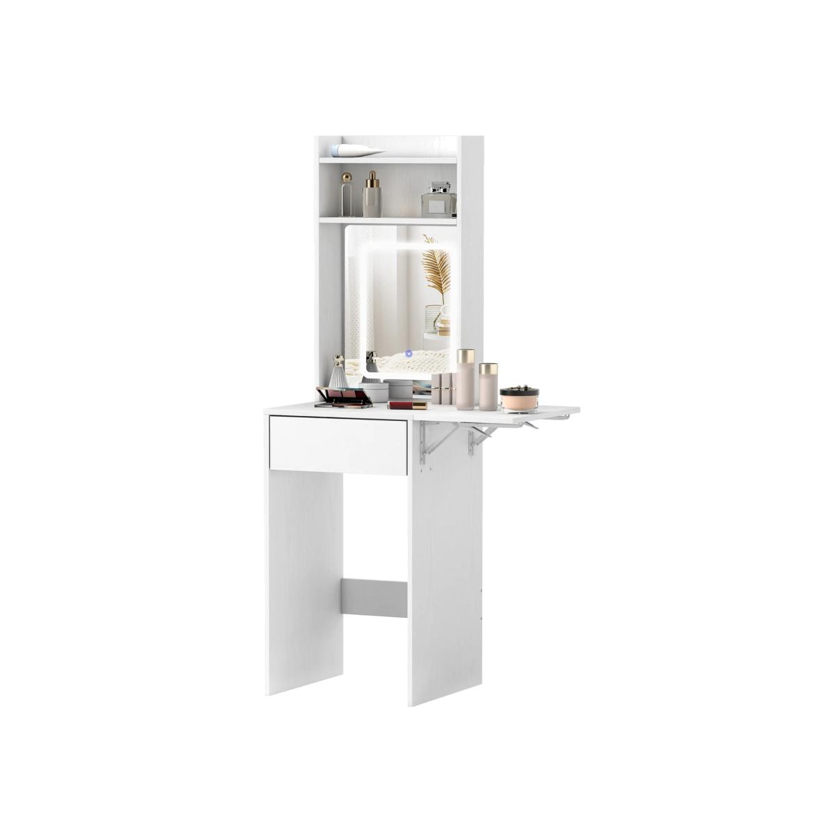 Drop Leaf LED Dressing Table with Mirror - White