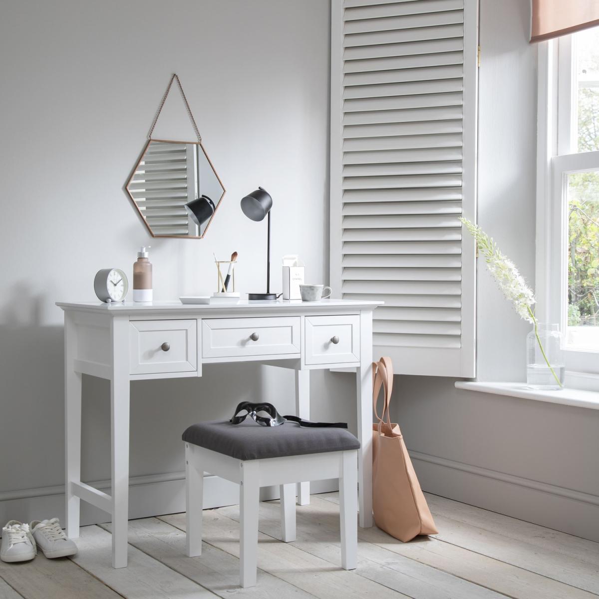 Karlstad Dressing Table with Drawers and Stool - White