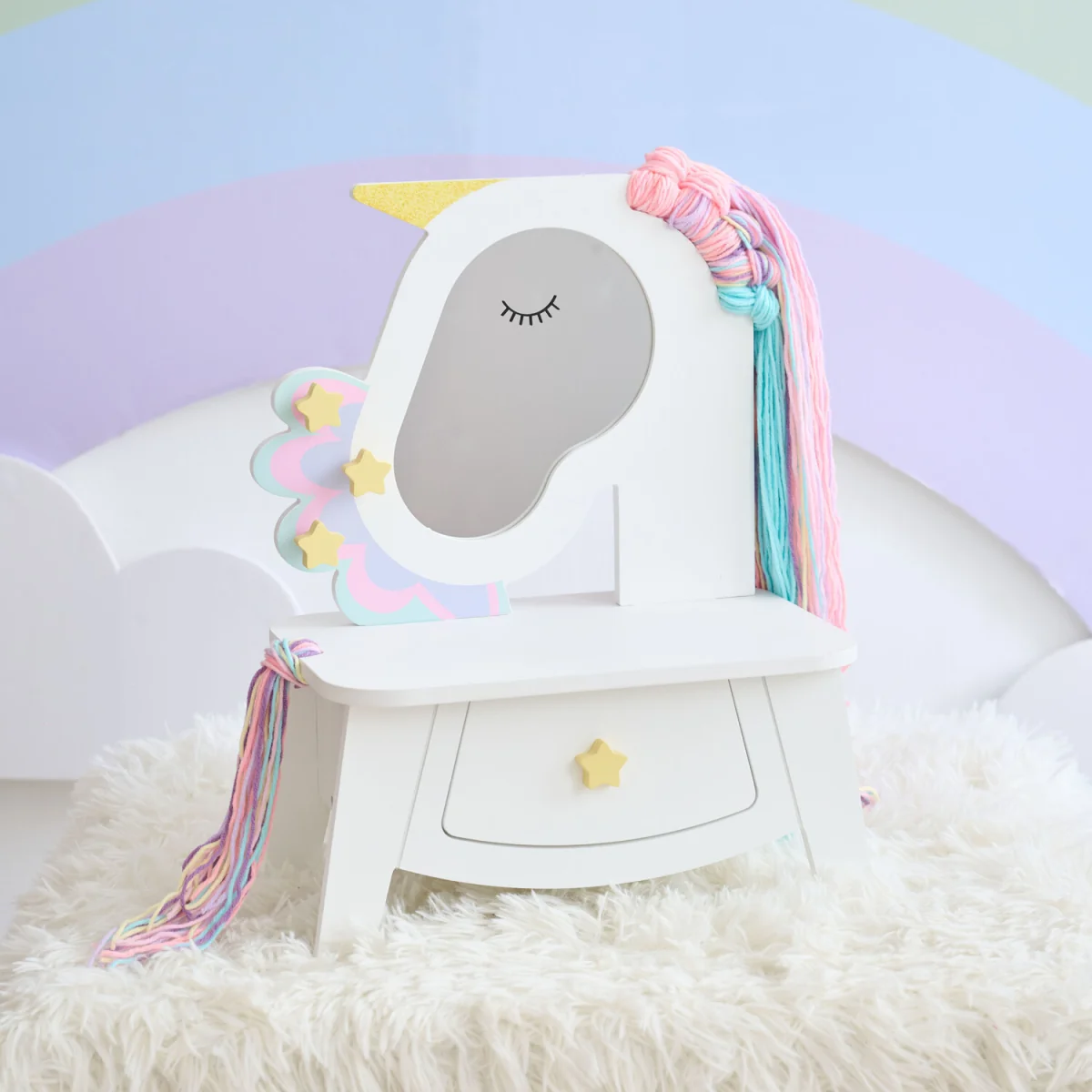 Unicorn Vanity Set with Mirror, Drawer & Pretend Makeup - Multi – image 3
