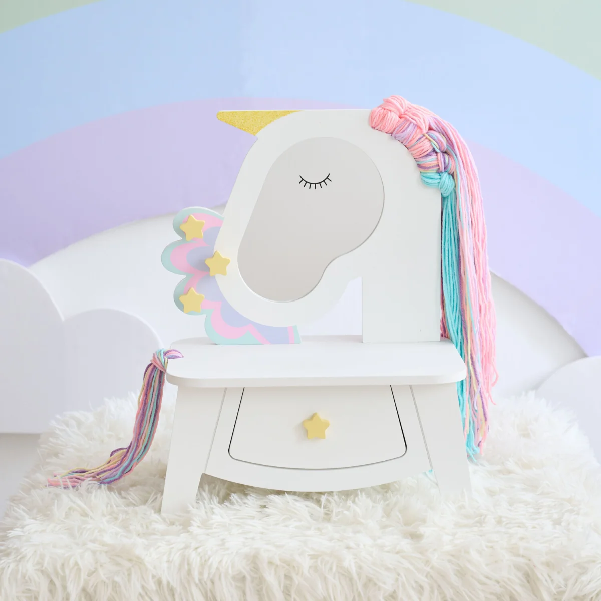 Unicorn Vanity Set with Mirror, Drawer & Pretend Makeup - Multi – image 1
