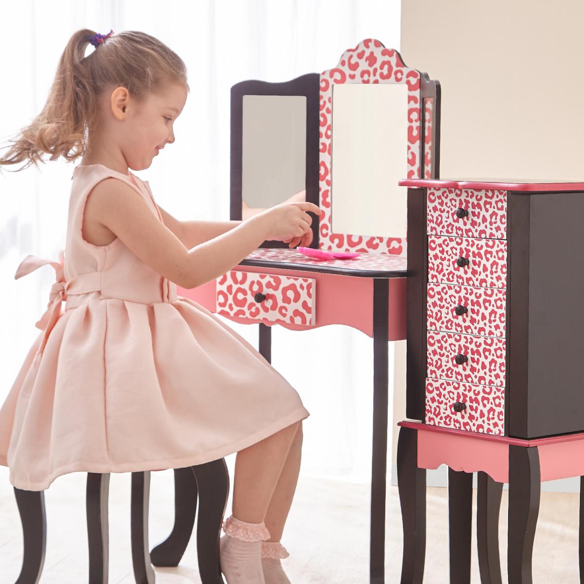 2 Piece Wooden Kids Vanity Set - Pink / Leopard – image 2