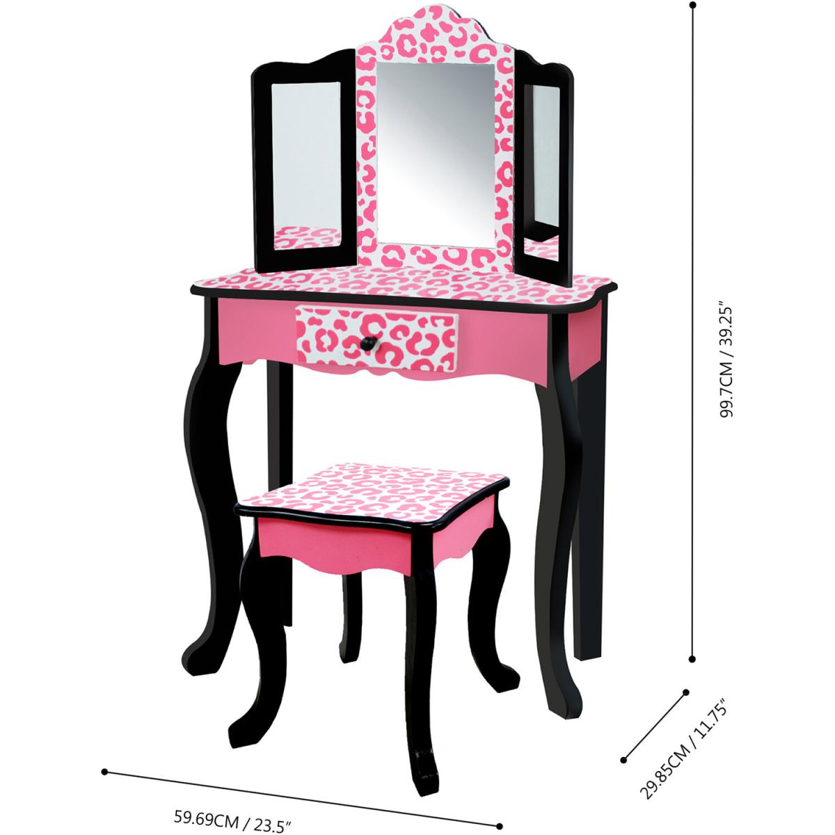 2 Piece Wooden Kids Vanity Set - Pink / Leopard – image 3