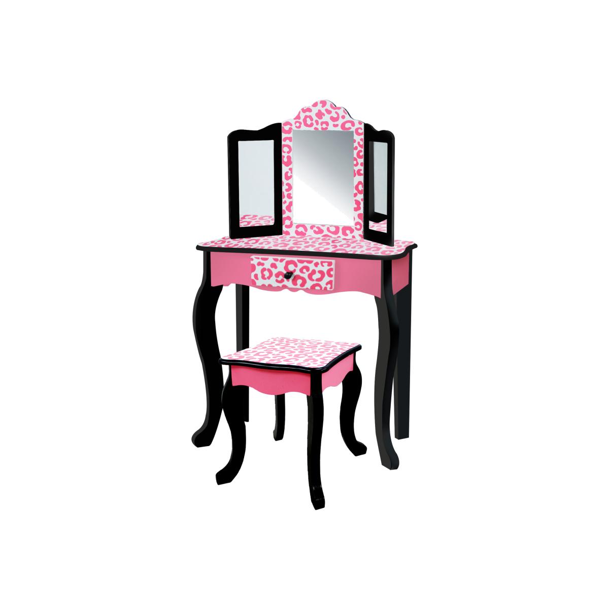 2 Piece Wooden Kids Vanity Set - Pink / Leopard – image 1