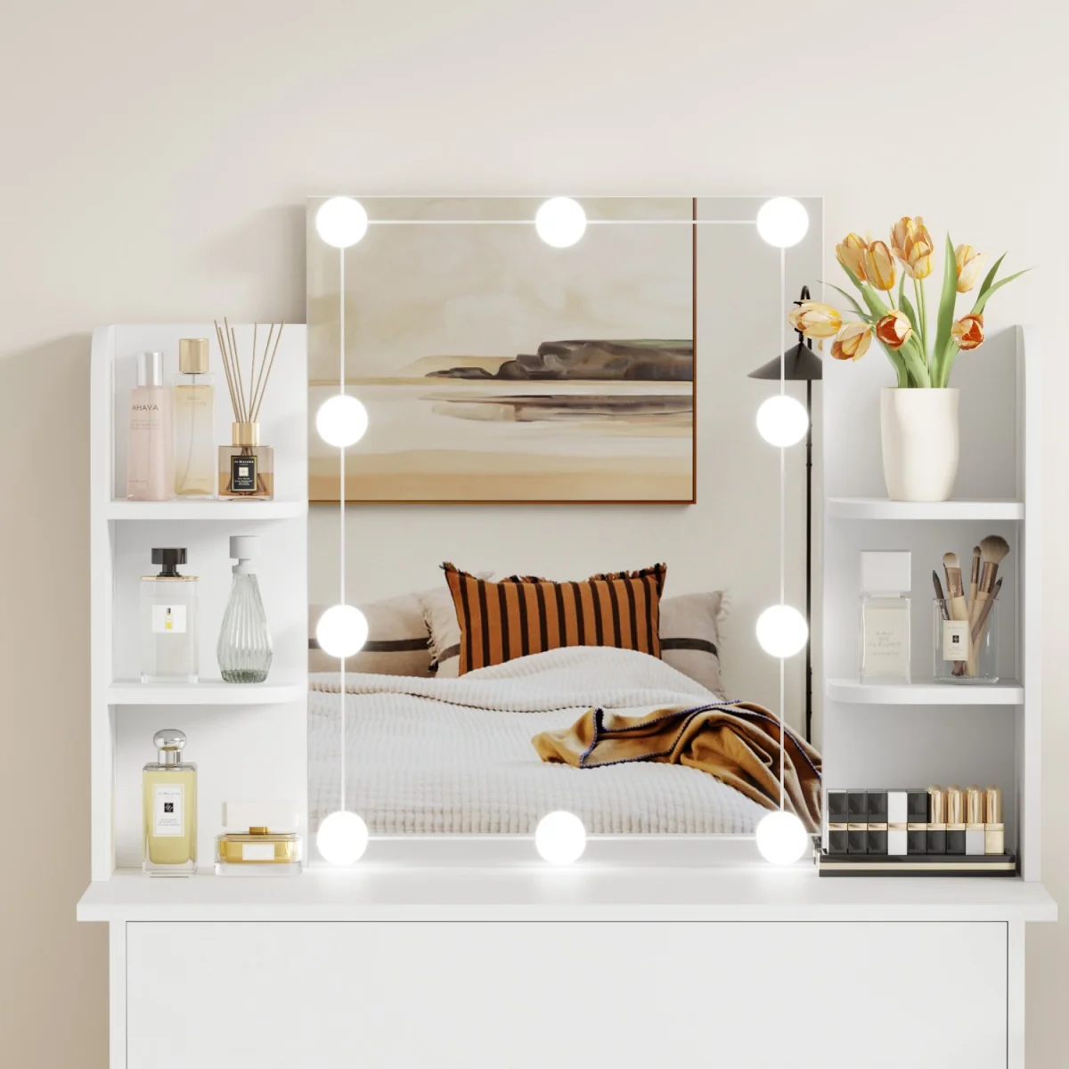 WestWood Dressing Table Vanity Desk LED Mirror Large Drawer Table Side Shelves - White – image 4