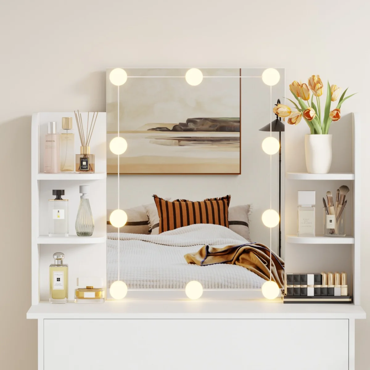 WestWood Dressing Table Vanity Desk LED Mirror Large Drawer Table Side Shelves - White – image 5