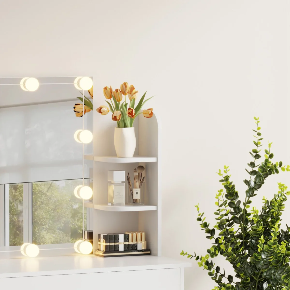 WestWood Dressing Table Vanity Desk LED Mirror Large Drawer Table Side Shelves - White – image 6