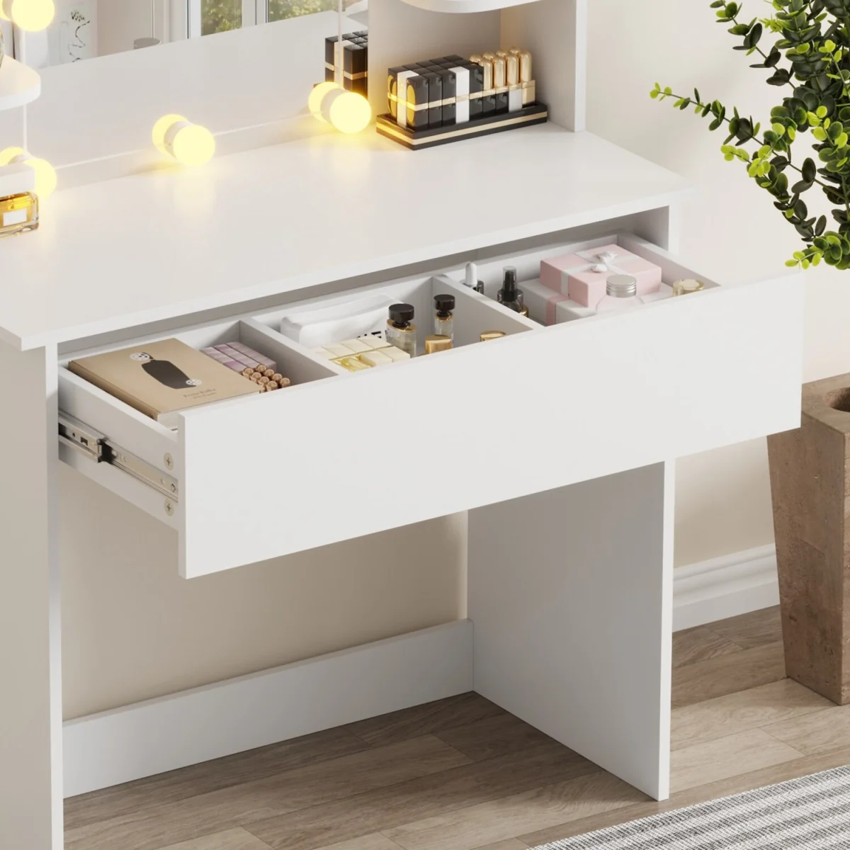 WestWood Dressing Table Vanity Desk LED Mirror Large Drawer Table Side Shelves - White – image 7
