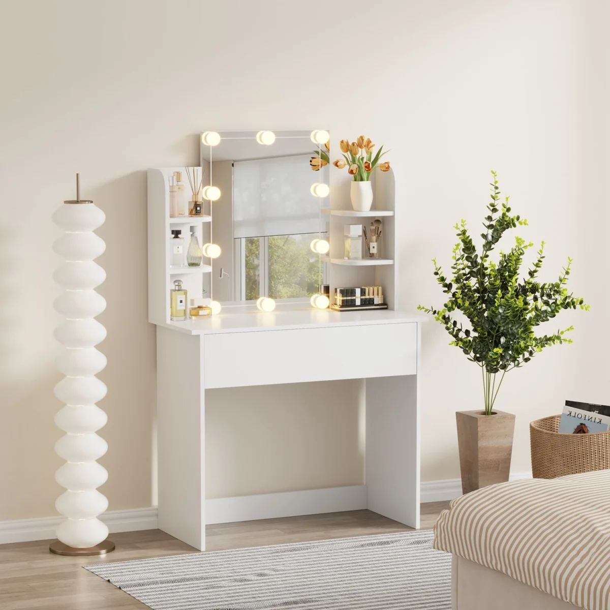 WestWood Dressing Table Vanity Desk LED Mirror Large Drawer Table Side Shelves - White – image 1