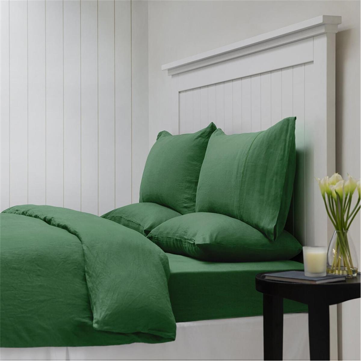 Stonewashed Pure Linen Fitted Sheet - Emerald – image 2