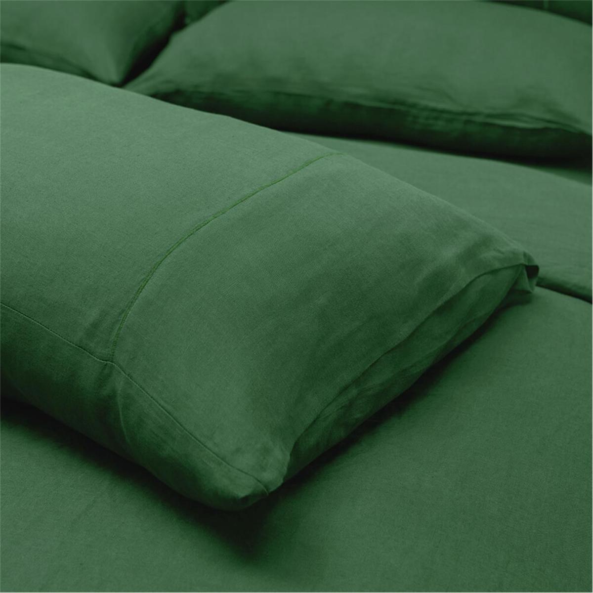 Stonewashed Pure Linen Fitted Sheet - Emerald – image 3