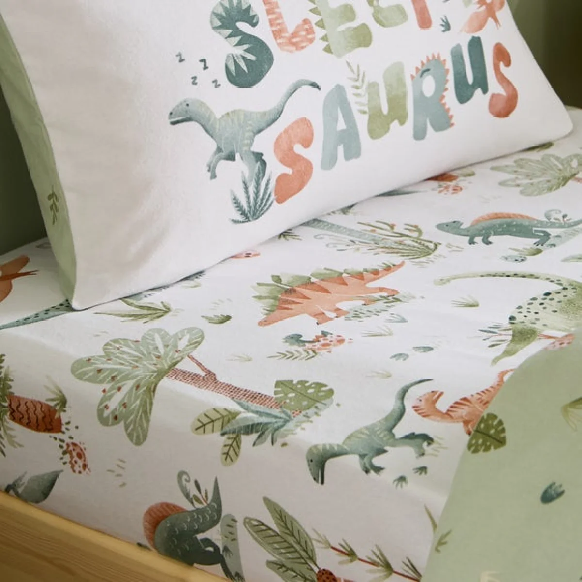 Catherine Lansfield SleepySaurus Brushed Cotton Fitted Sheet – image 1