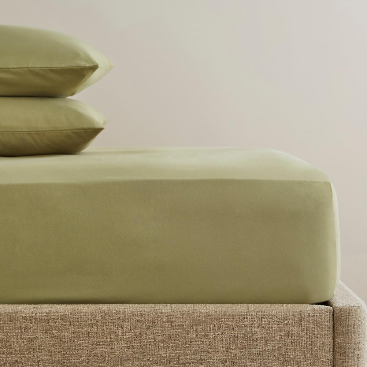 Super Soft Microfibre Plain Fitted Sheet Soft Olive – image 2