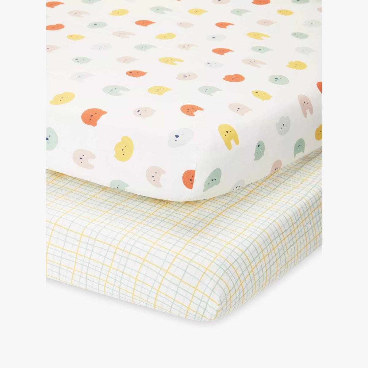 John Lewis ANYDAY Happy Faces Print Cotton Infant Fitted Sheet, Pack of 2 – image 1
