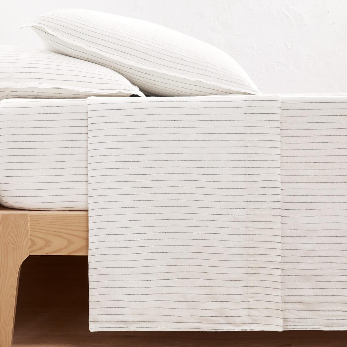Linot Striped 100% Washed Linen Flat Sheet – image 1