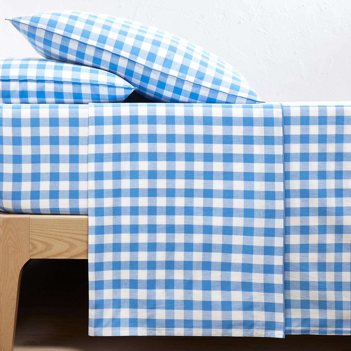 Veldi Blue Gingham 100% Cotton Flat Sheet – image 1