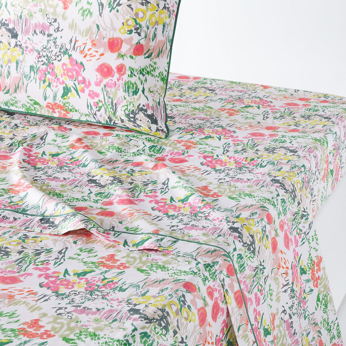Coloured Field Floral 100% Cotton Percale 200 Thread Count Flat Sheet – image 1