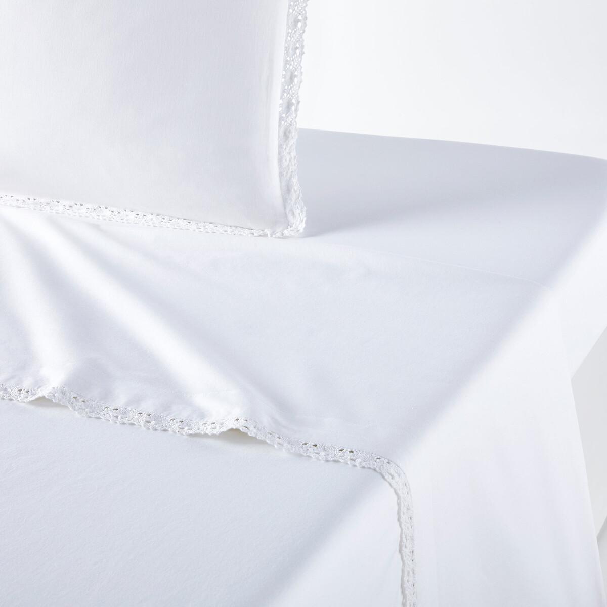 Alhambra Crochet Lace 100% Washed Cotton Flat Sheet – image 1