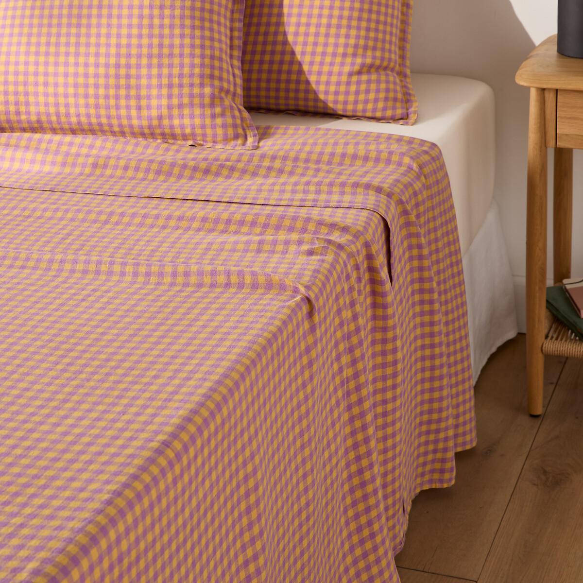 Acélie Lavender/Ochre Washed Linen Flat Sheet – image 2
