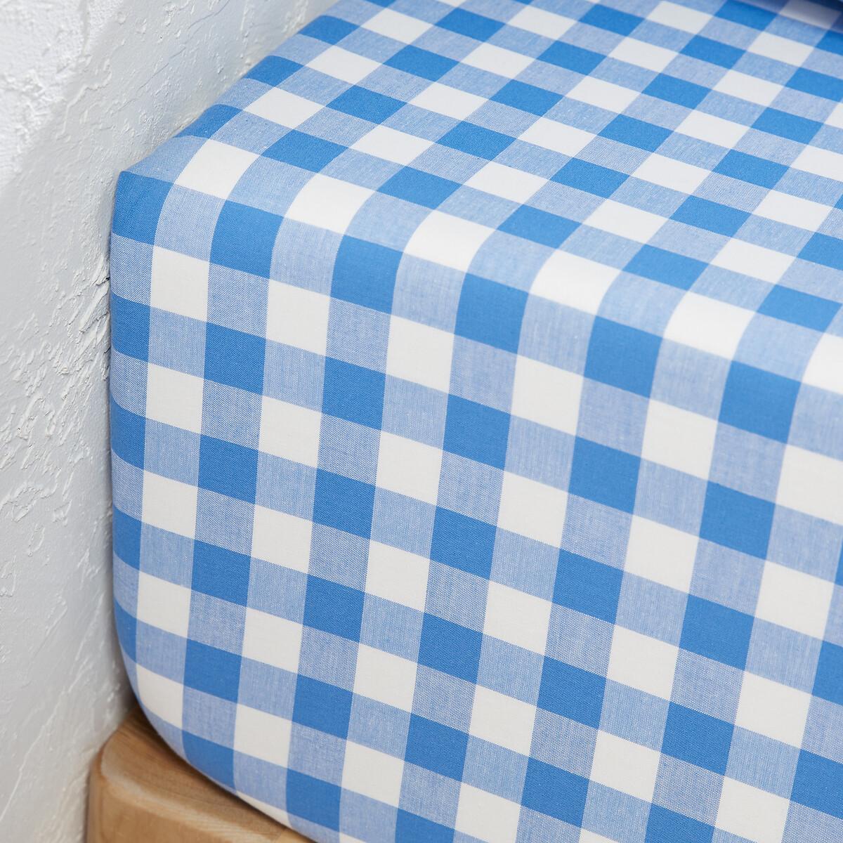 Veldi Blue Gingham 30cm High 100% Cotton Fitted Sheet – image 2