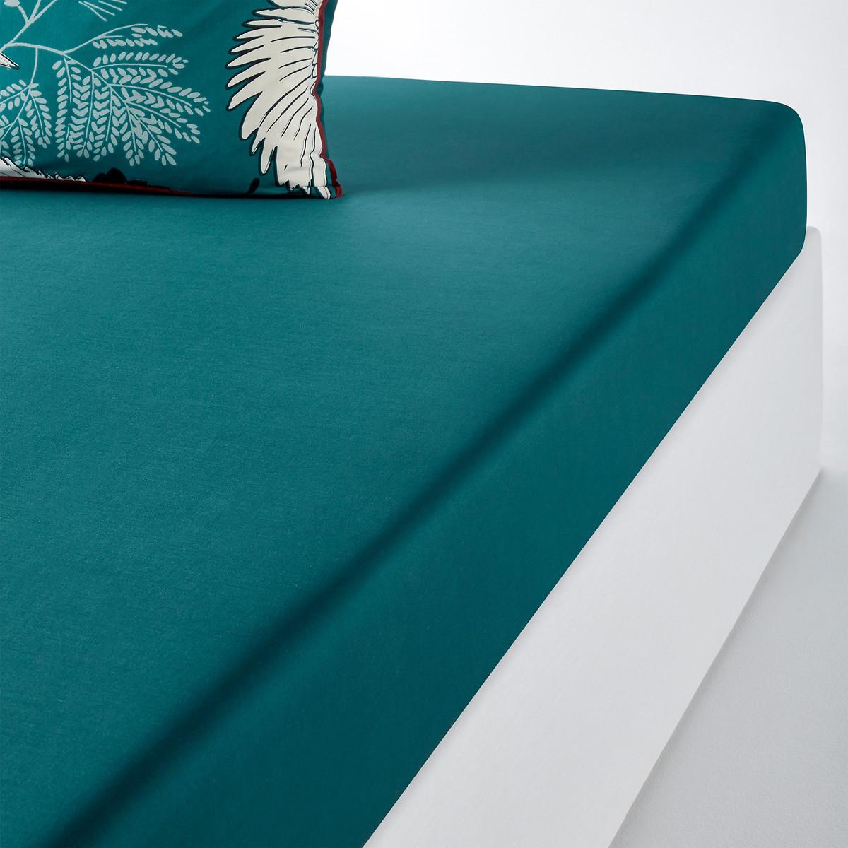 Grues Blue 100% Cotton Percale Fitted Sheet – image 1