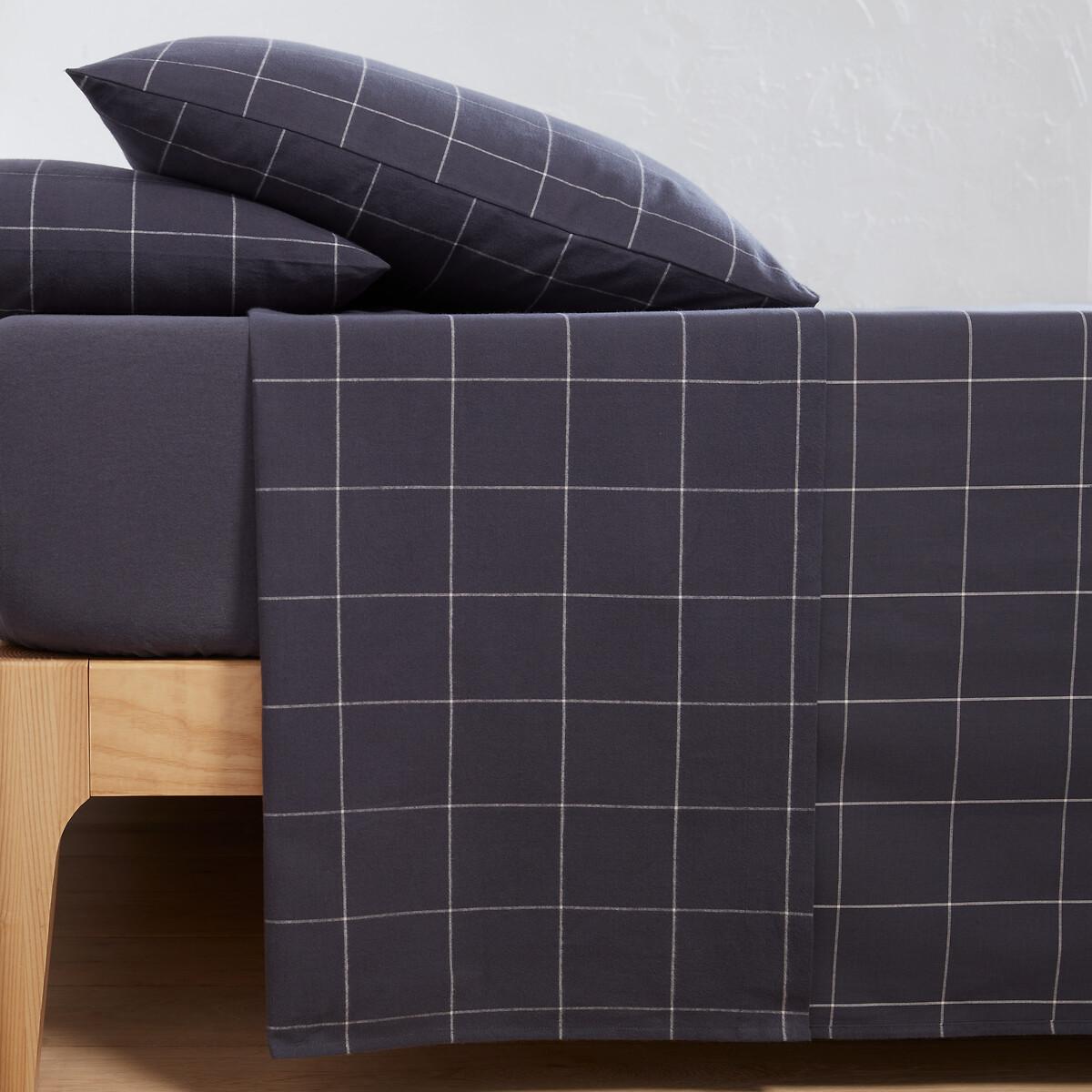 Charlie Checked 100% Cotton Flannel Flat Sheet – image 1