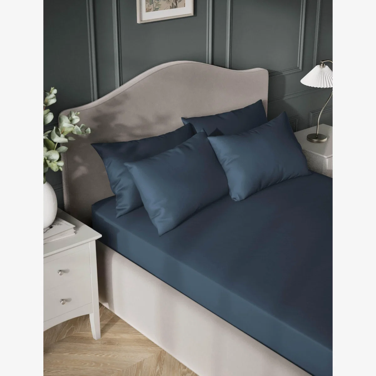 M&S Egyptian Cotton Sateen 400 Thread Count Deep Fitted Sheet Navy – image 1