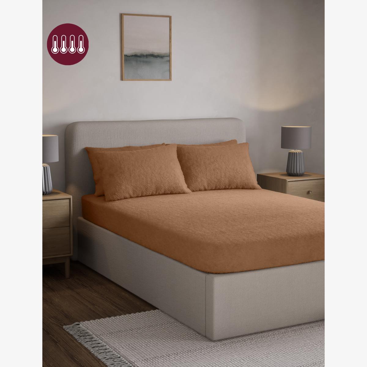 M&S Collection Teddy Fleece Fitted Sheet - 5FT - Dark Almond, Camel,Cream,Blush,Neutral,Dark Almond,Grey,White,Blue,Charcoal – image 1