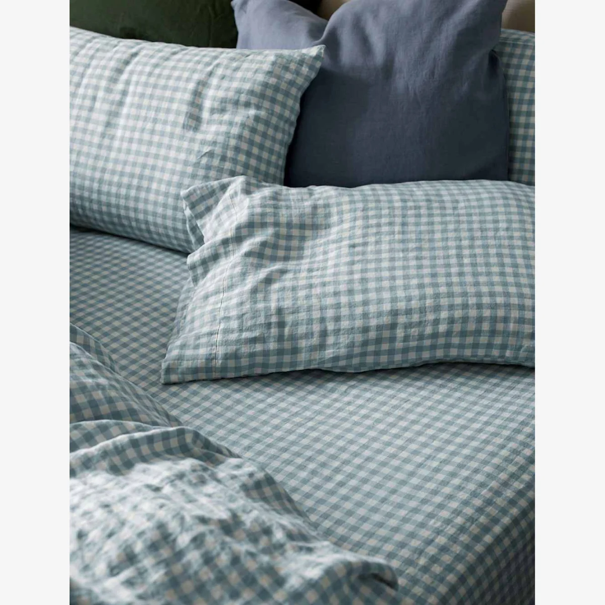 Piglet In Bed Linen Rich Gingham Fitted Sheet Light Blue Mix – image 1