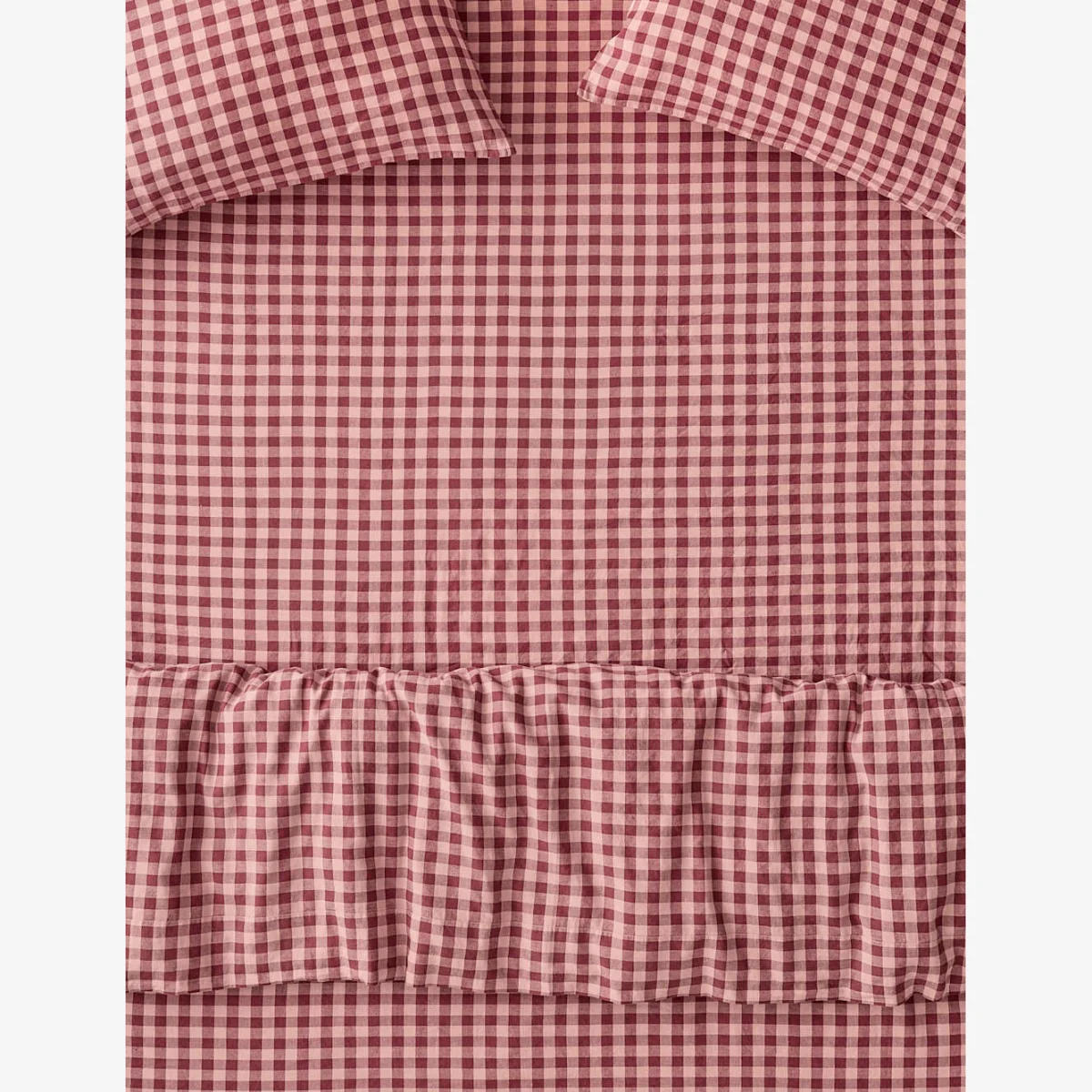 Piglet In Bed Linen Rich Gingham Fitted Sheet Red Mix – image 1
