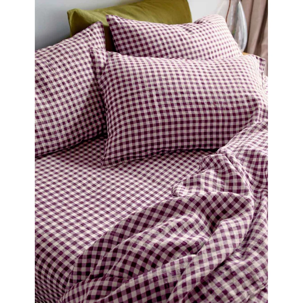 Piglet In Bed Linen Rich Gingham Fitted Sheet Purple Mix – image 2
