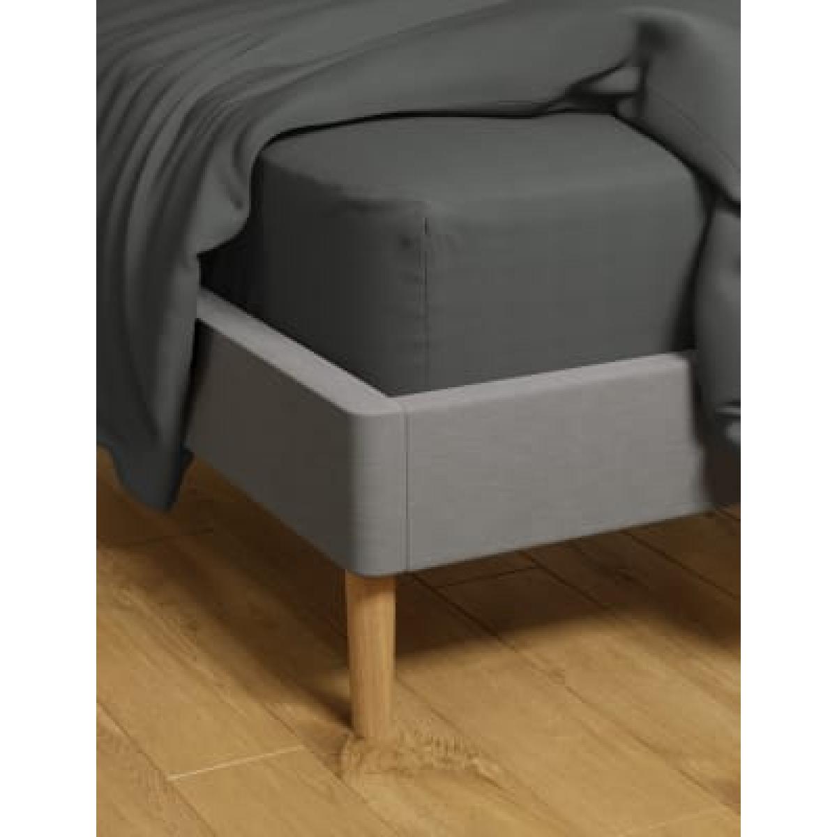 M&S Cotton Rich Percale Deep Fitted Sheet - 5FT - Light Cream, Light Cream,Dark Grey – image 3