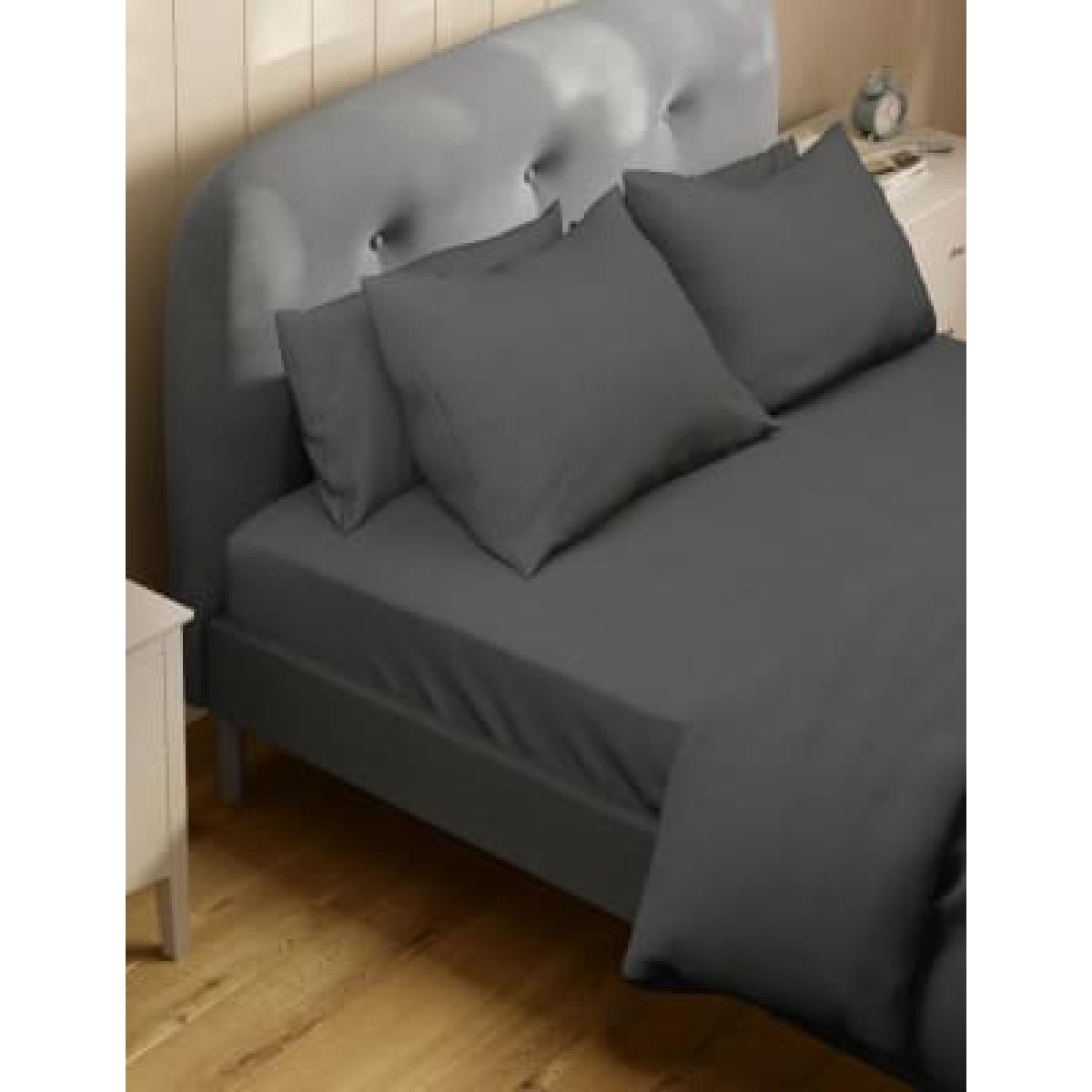 M&S Cotton Rich Percale Deep Fitted Sheet - 5FT - Light Cream, Light Cream,Dark Grey – image 4