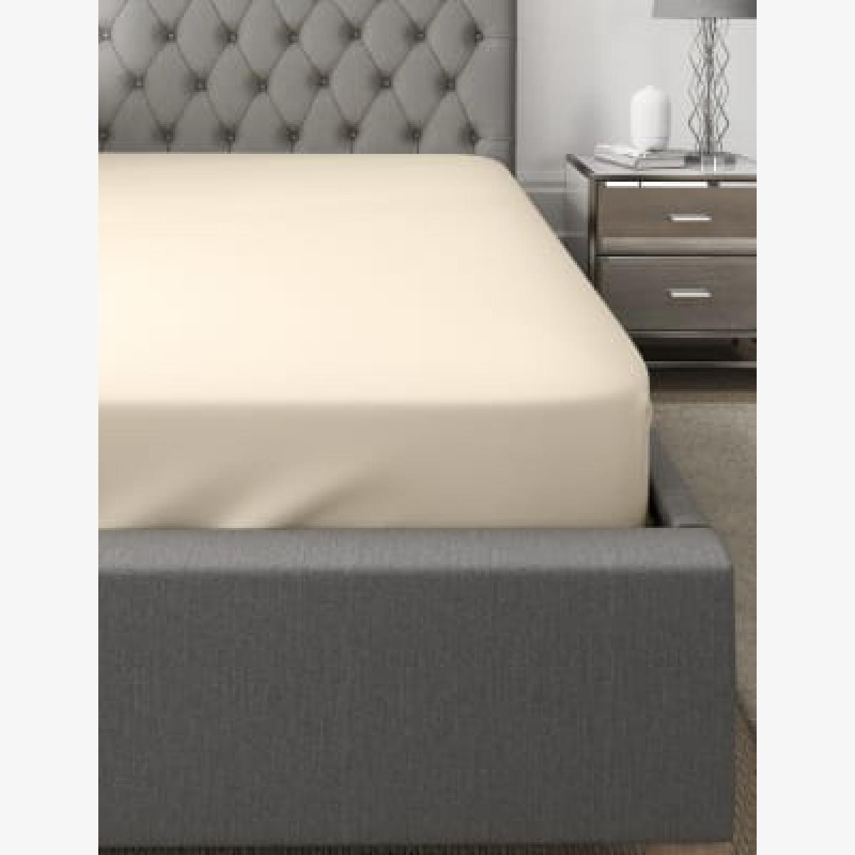 M&S Cotton Rich Percale Deep Fitted Sheet - 5FT - Light Cream, Light Cream,Dark Grey – image 1