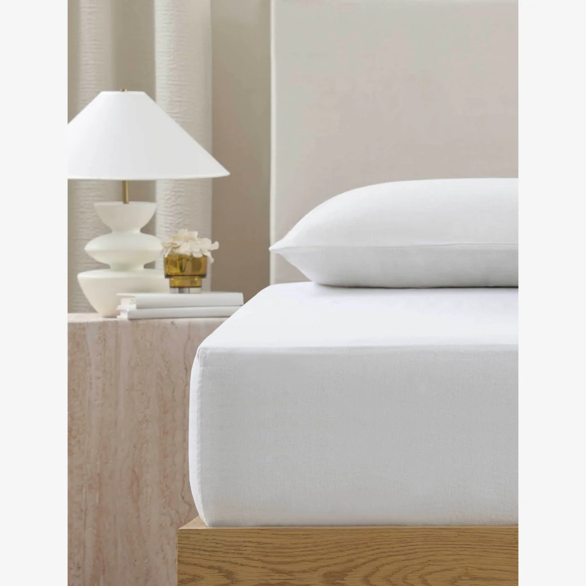MM Linen Pure Linen Laundered Fitted Sheet White – image 1