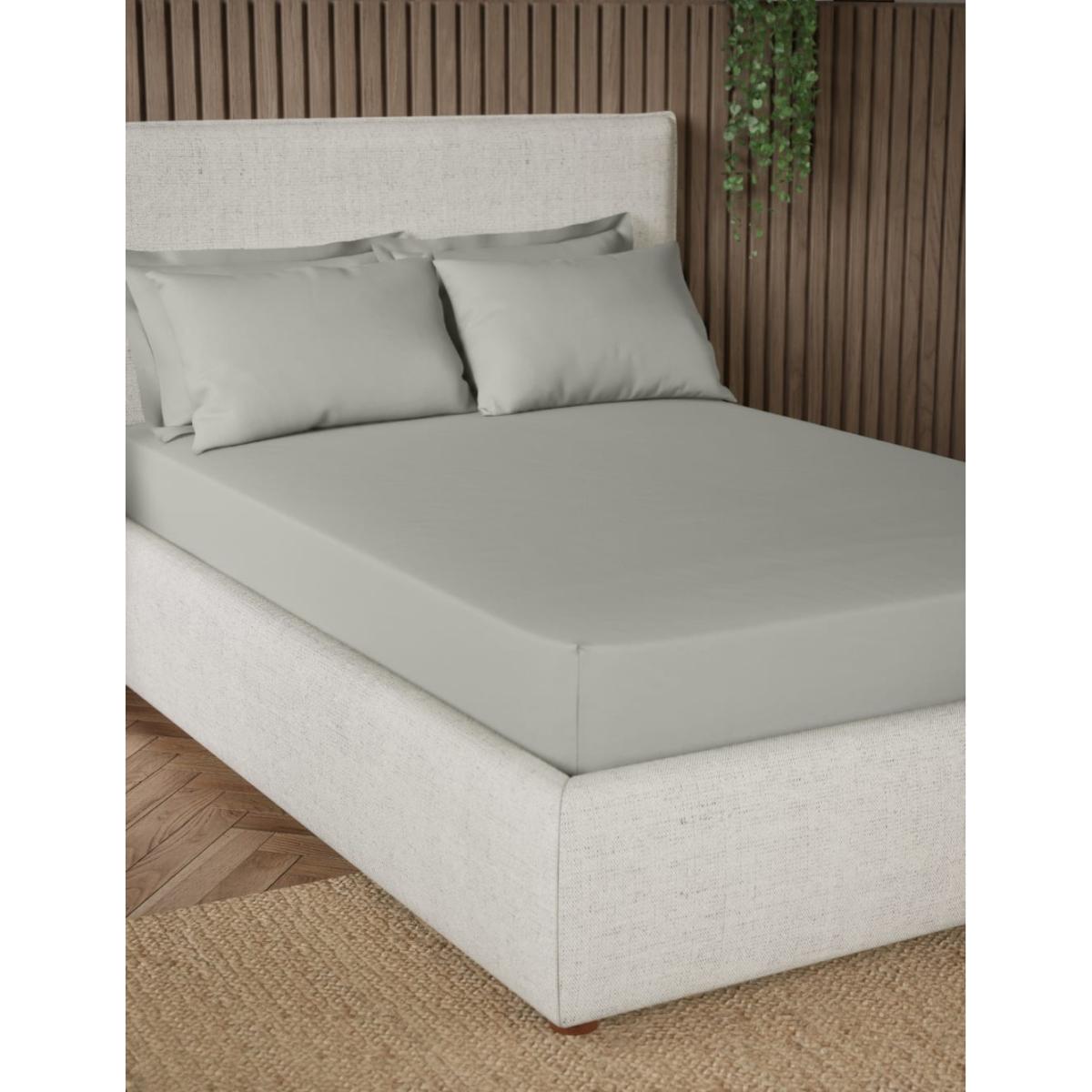M&S Collection Pure Cotton 300 Thread Count Extra Deep Fitted Sheet - 5FT - Light Grey, Light Grey – image 2