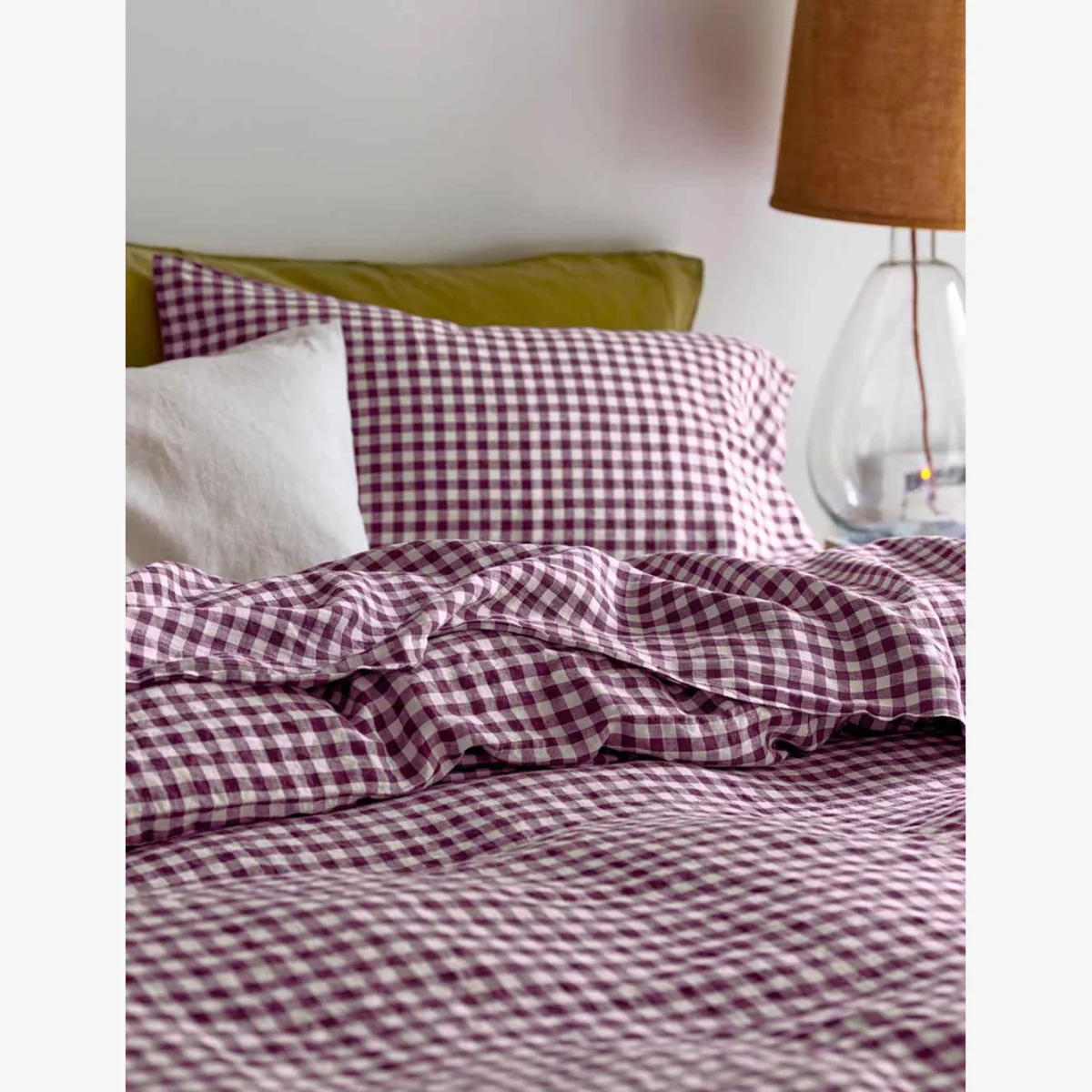 Piglet In Bed Linen Rich Gingham Flat Sheet Purple Mix – image 1