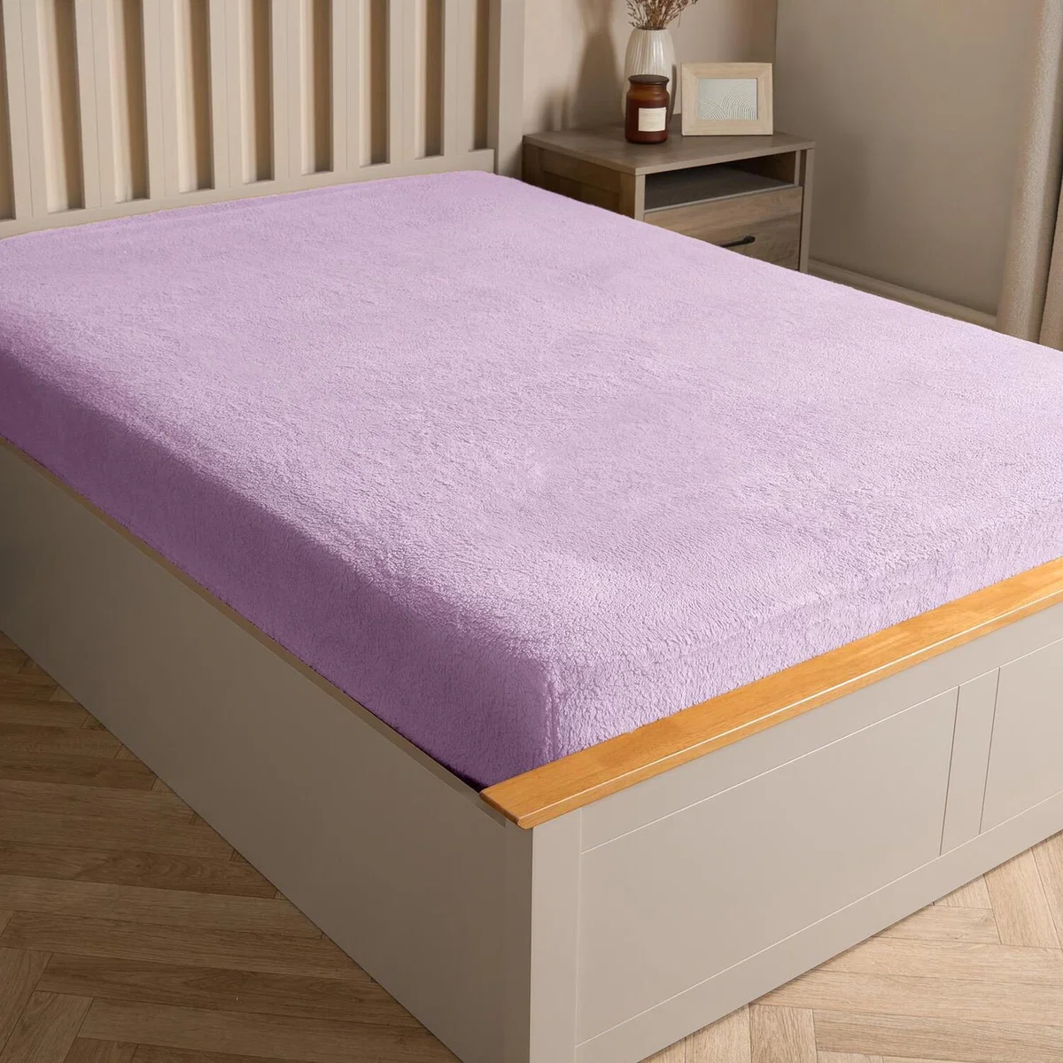 Teddy Fleece Thermal Fitted Bed Sheet - Lilac / King