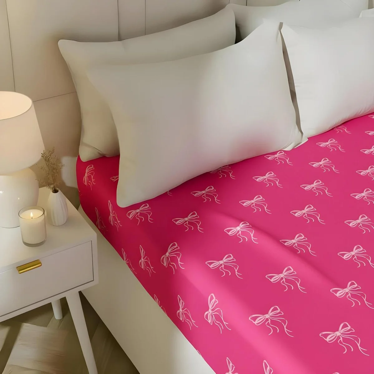 OHS Bow Print Fitted Sheet - Hot Pink / King – image 4