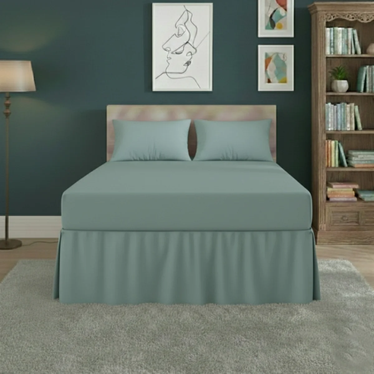 Fitted Valance Bed Sheet Polycotton Mattress Cover And Frill Easy Care - Duckegg / Superking – image 1