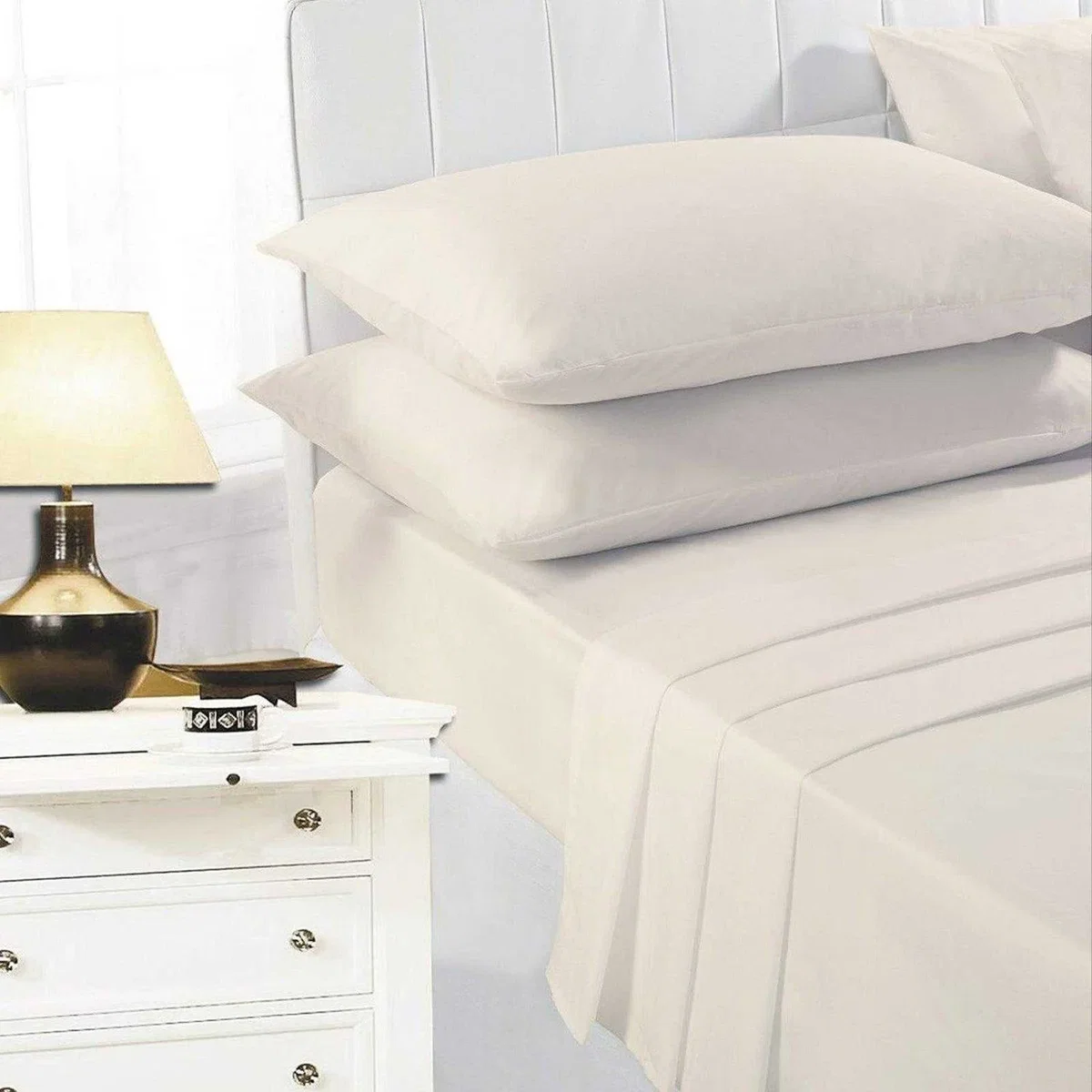 K Collection percale Percale Fitted Sheet - Cream / Double