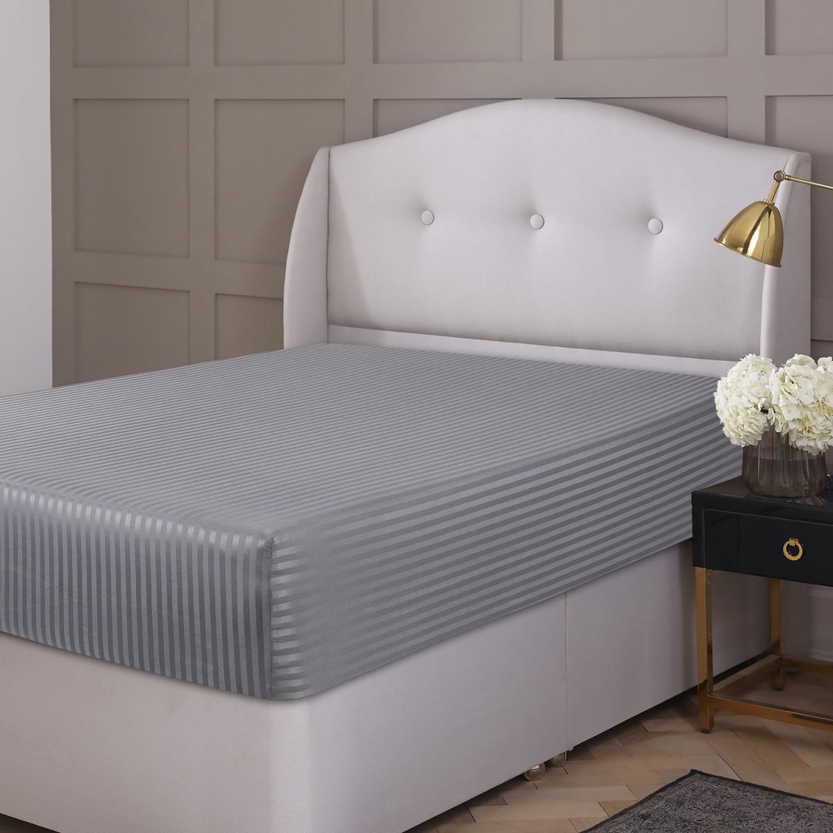 Satin Stripe Hotel Quality Deep Fitted Sheets - Silver / King – image 2