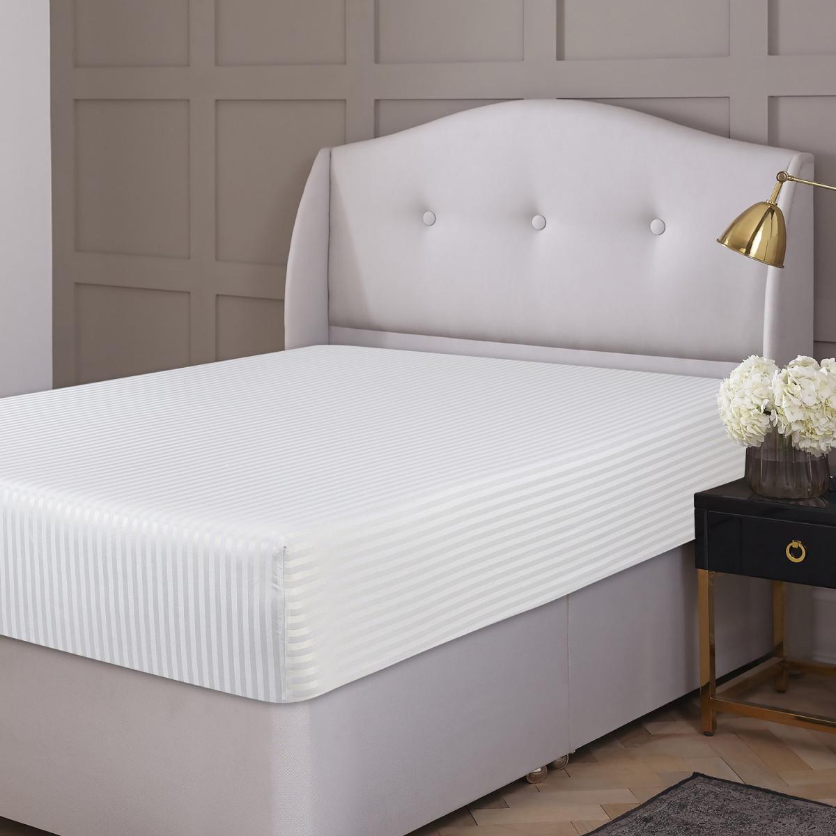 Satin Stripe Hotel Quality Deep Fitted Sheets - Silver / King – image 4