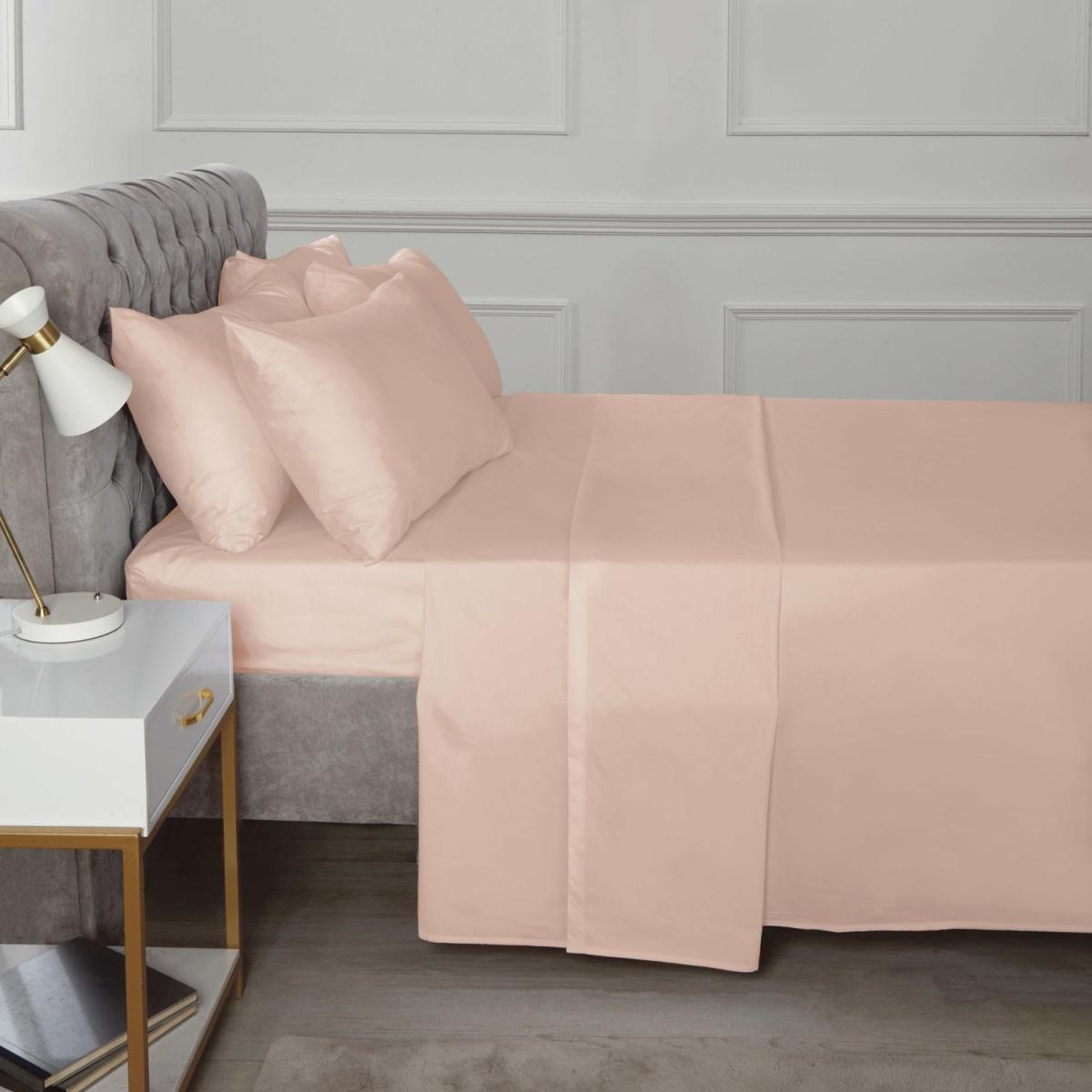 SND Percale 180 Thread Count Polycotton Plain Fitted Sheet - Blush / King