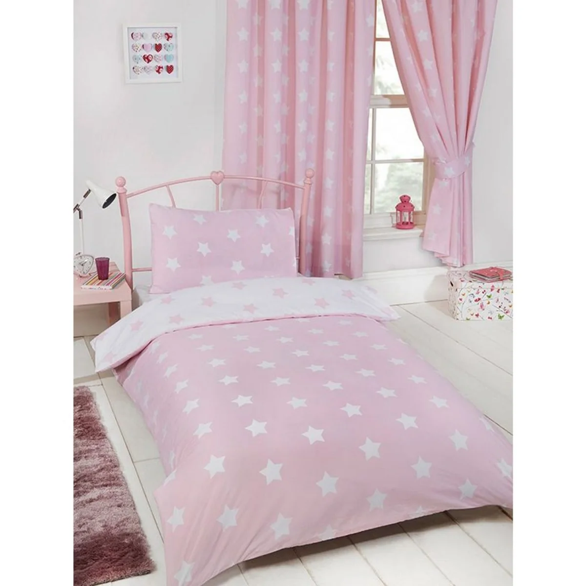 Stars Fitted Bed Sheet Set - Pink/White / Double – image 2