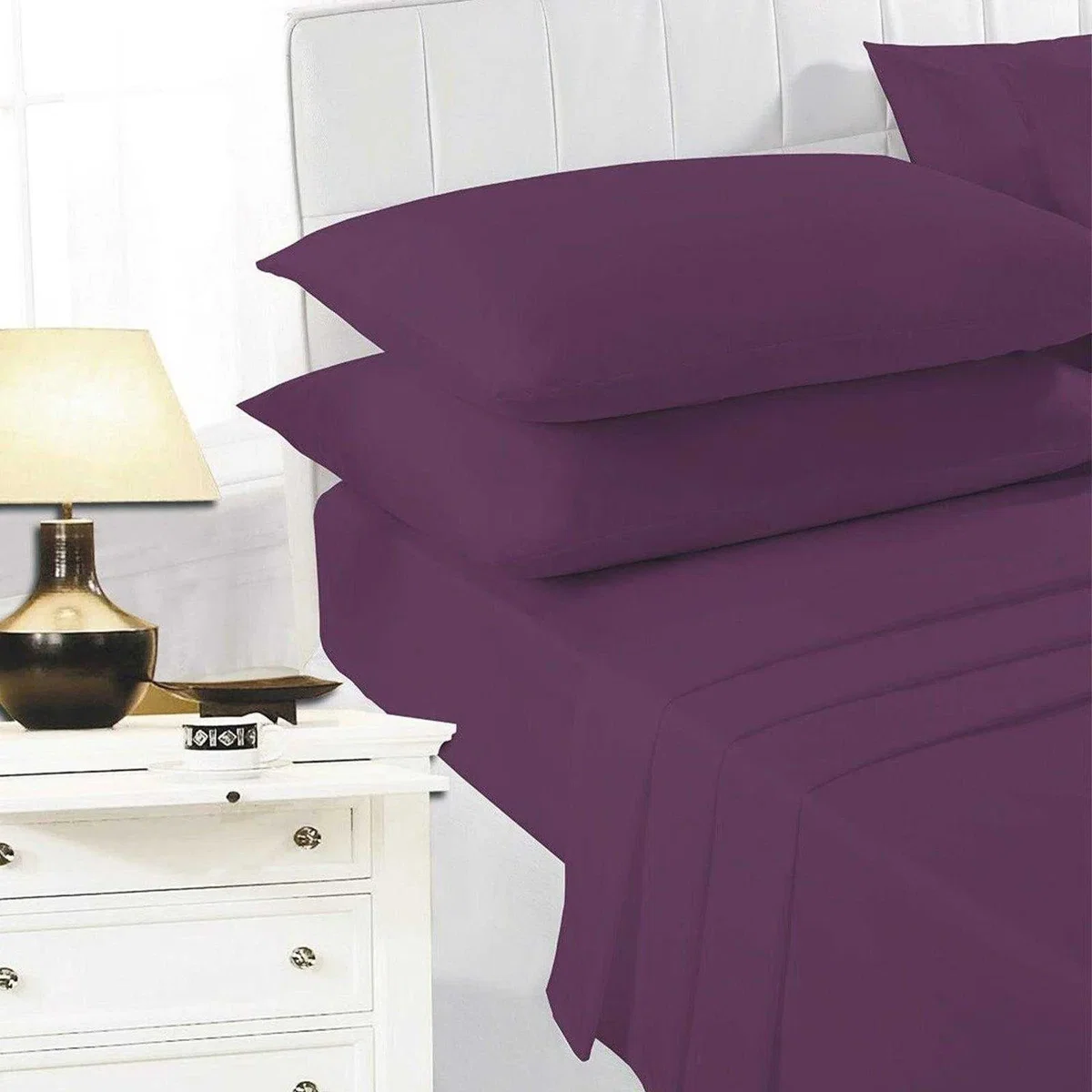 K Collection percale Percale Fitted Sheet - Aubergine / Double