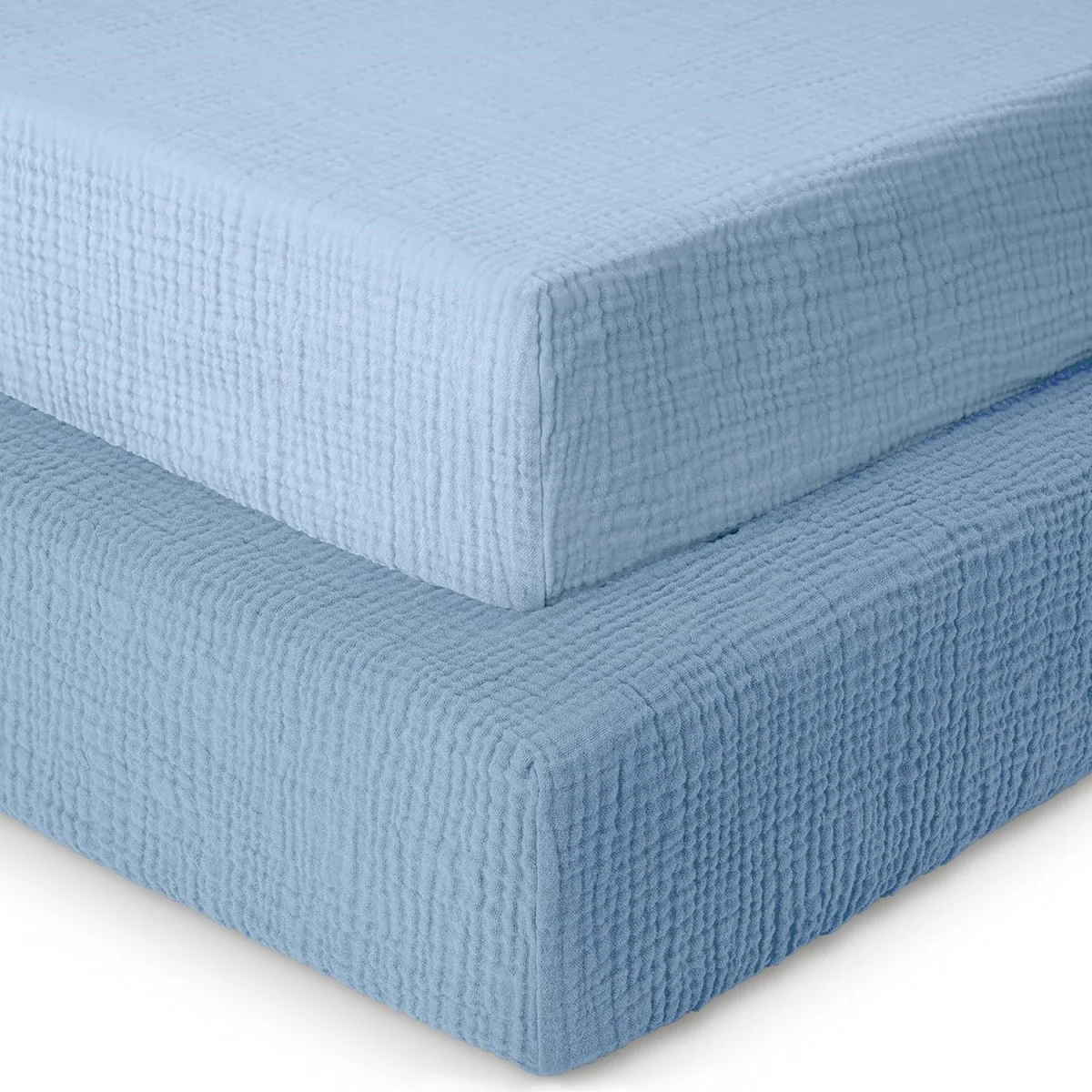 Muslin Cot Bed Fitted Sheets 2 Pack -Rose & Pink - Blue & Light Blue / Junior